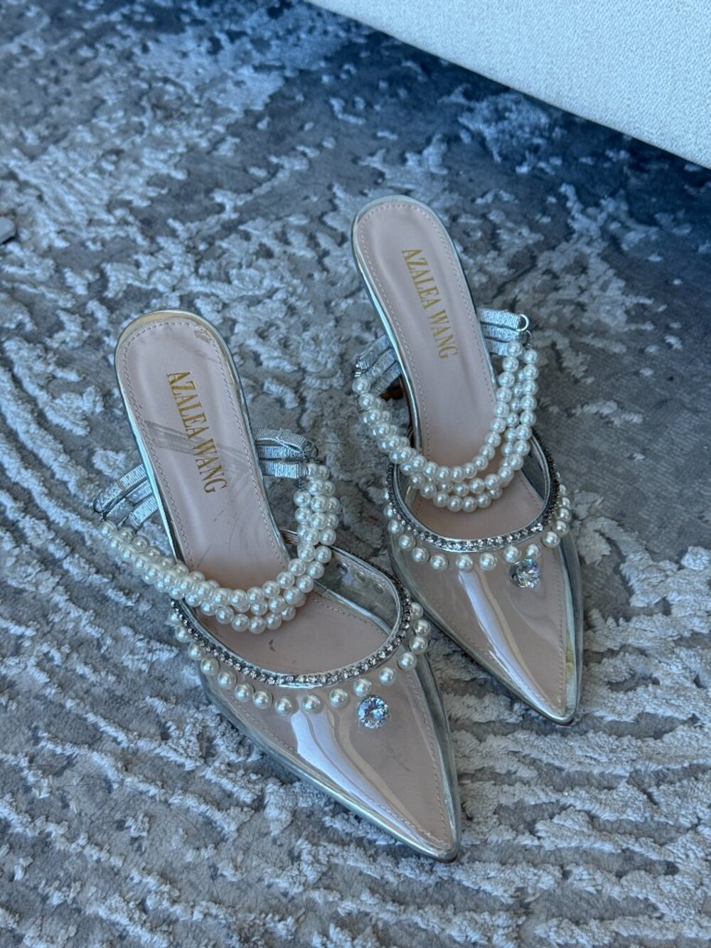 Azalea Wang Rhinstone Pearl PVC Heels